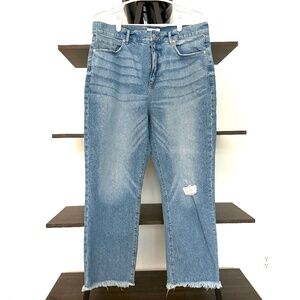 Loft High Waist Straight Cropped Jeans Raw Hem, Size 12/31